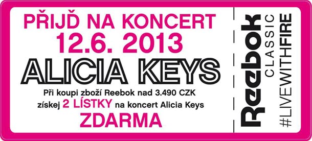Nakupte zboží Reebok v A3 SPORT za 3.490 Kč a získejte dvě vstupenky na koncert Alicia Keys ZDARMA!