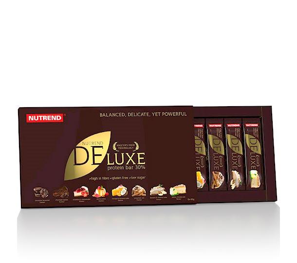 soutěž O DELUXE dárkovou kazetu NUTREND  - 8 proteinových tyčinek: vysoký obsah proteinů, minimum cukrů, skvělá chuť, vláknina, slazena steviolglykosidy ze Stevie, neobsahují lepek.